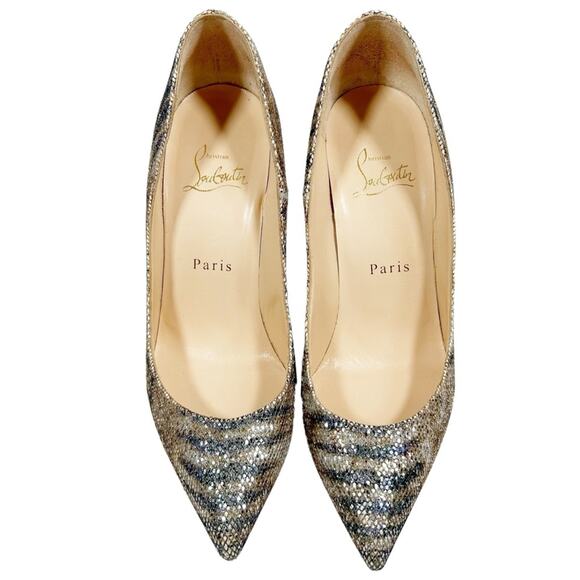 CHRISTIAN LOUBOUTIN Pigalle Follies Tiger Print Glitter Gold Platine - Picture 3 of 13